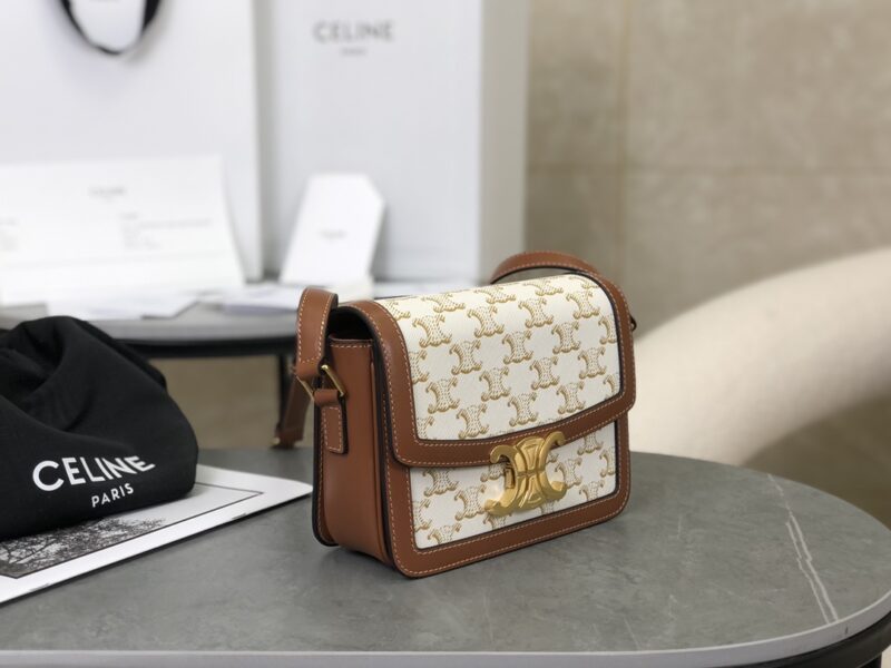 Celine TEEN TRIOMPHE BAG in Triomphe Canvas and Calfskin White - Image 2