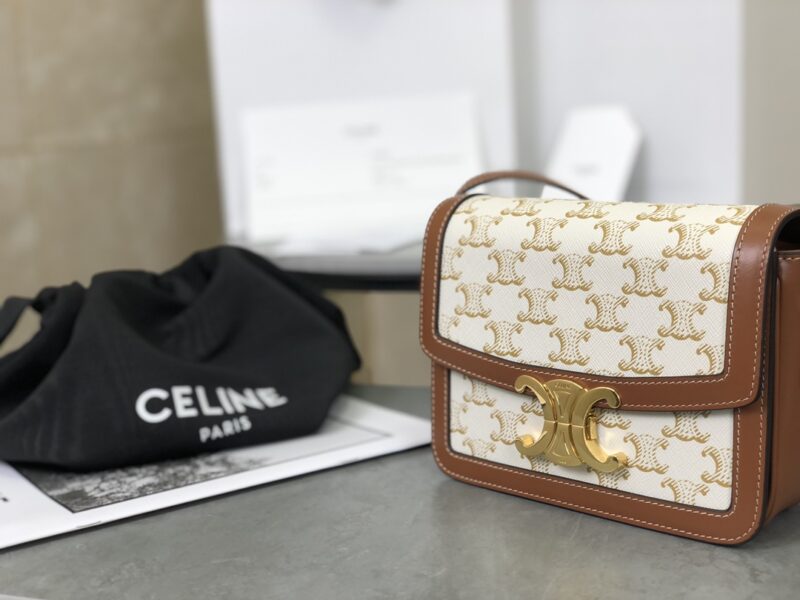 Celine TEEN TRIOMPHE BAG in Triomphe Canvas and Calfskin White - Image 5