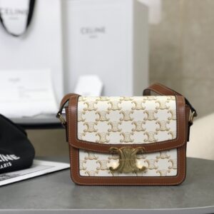 Replica Celine Teen Triomphe Bag in Triomphe Canvas and Calfskin White | Luxury Replica Celine Bags