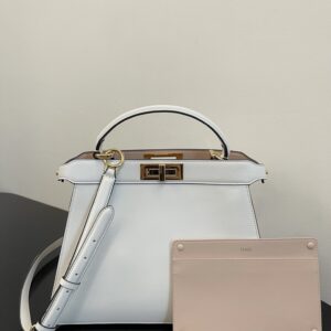 Replica Fendi Peekaboo Soft Medium White Leather Bag – Luxury Designer Handbag with Fendi Branding and White Leather