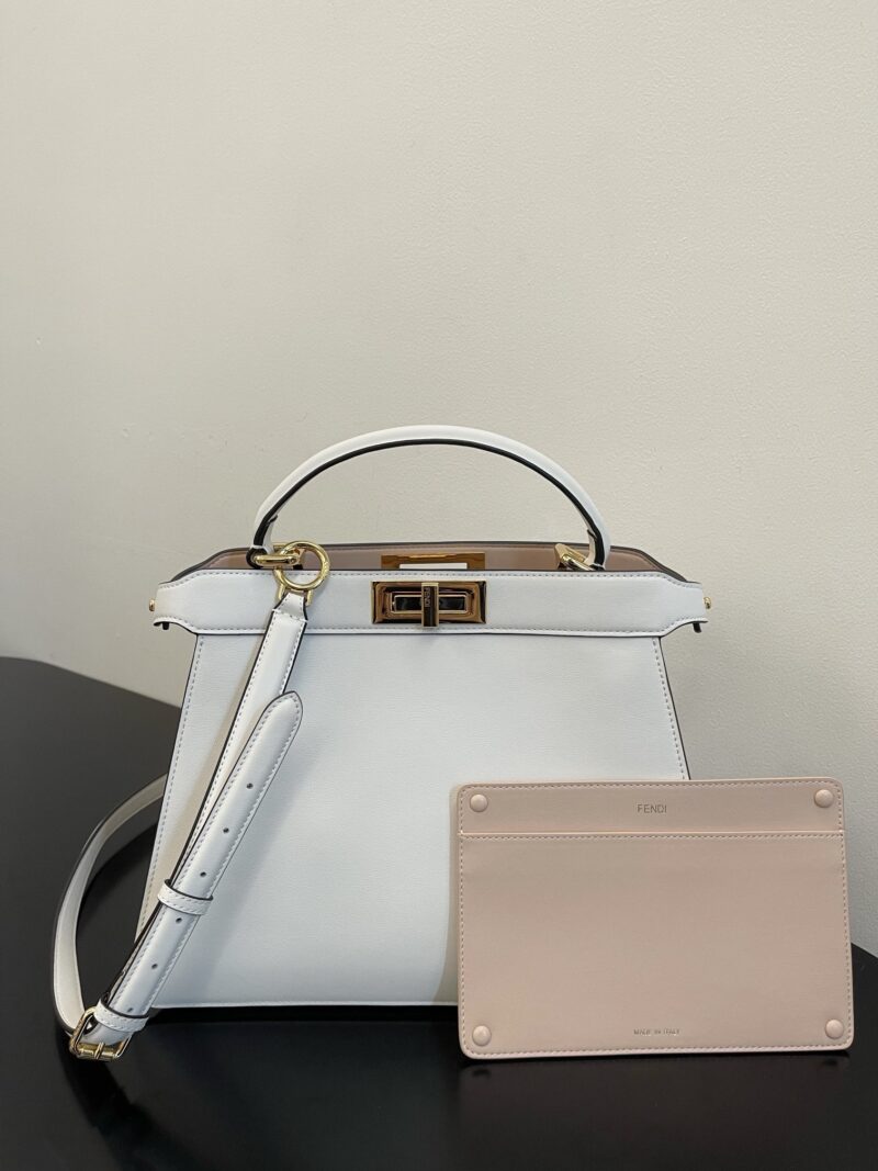 Replica Fendi Peekaboo Soft Medium White Leather Bag – Luxury Designer Handbag with Fendi Branding and White Leather