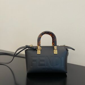 Replica Fendi By The Way Mini Small Boston Bag in dove black leather with a classic Boston silhouette and versatile carrying options.