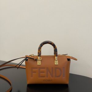 Replica Fendi By The Way Mini Small Boston Bag in dove brown leather with a chic Boston silhouette and versatile carry options.