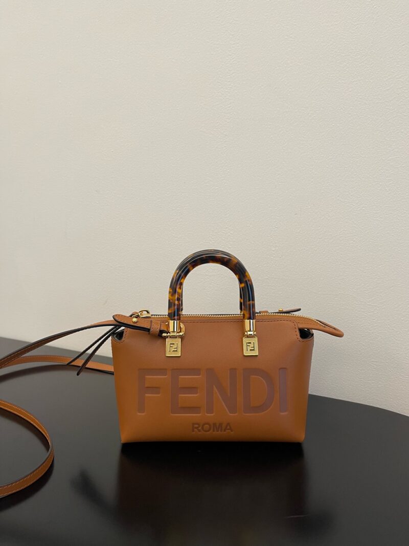 Replica Fendi By The Way Mini Small Boston Bag in dove brown leather with a chic Boston silhouette and versatile carry options.