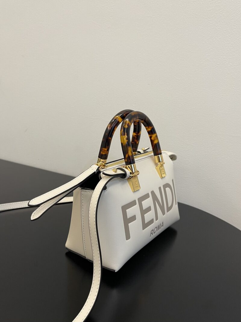 Fendi By The Way Mini Small Boston bag in dove White leather - Image 2