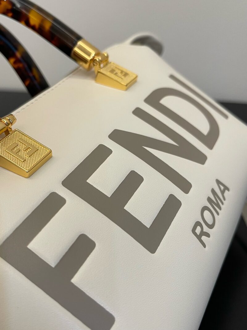 Fendi By The Way Mini Small Boston bag in dove White leather - Image 3