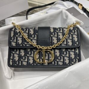 Replica Dior 30 Montaigne East-West Bag with Chain Blue Dior Oblique Jacquard