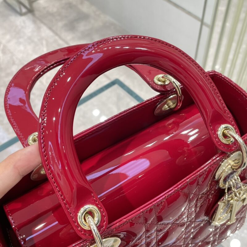 Medium Lady Dior Bag Cherry Red Patent Cannage Calfskin - Image 7