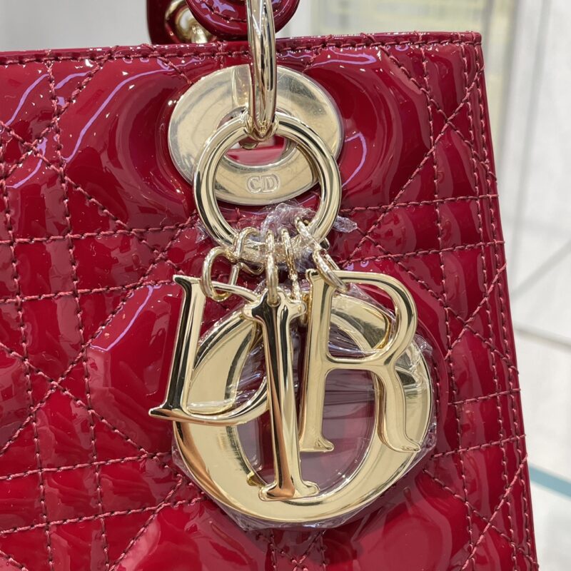 Medium Lady Dior Bag Cherry Red Patent Cannage Calfskin - Image 8