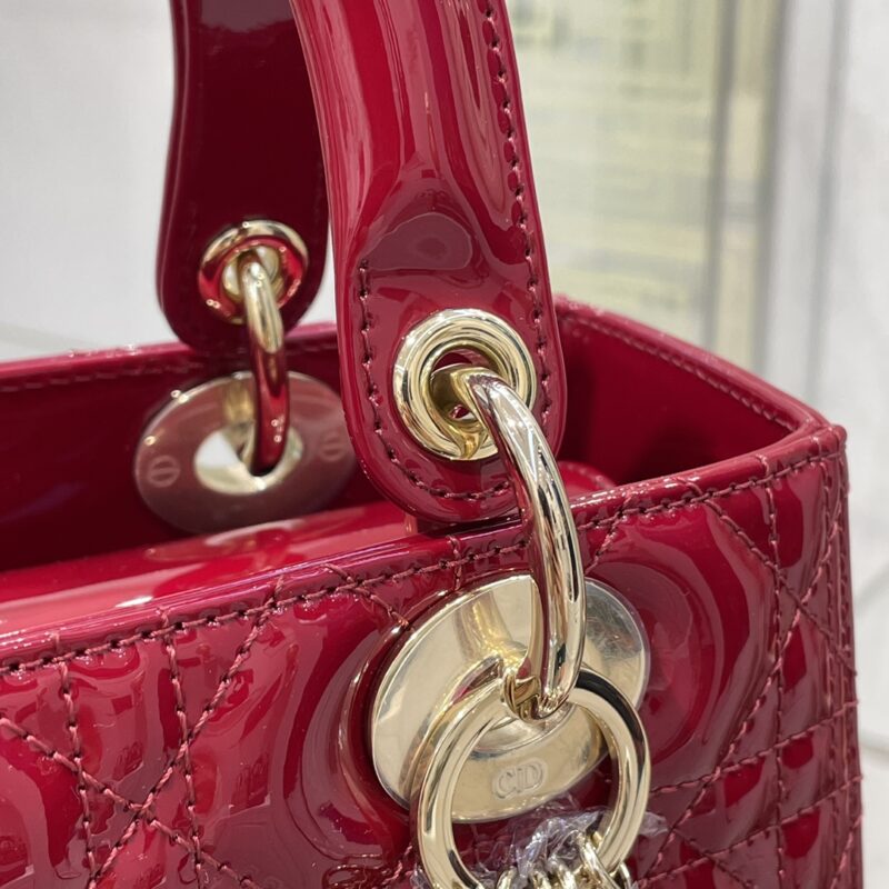 Medium Lady Dior Bag Cherry Red Patent Cannage Calfskin - Image 9