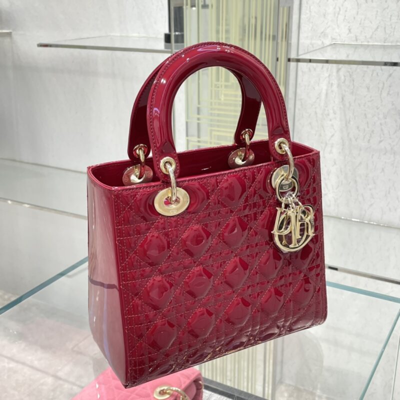 Medium Lady Dior Bag Cherry Red Patent Cannage Calfskin - Image 3