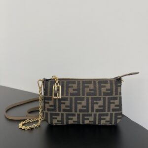 Replica Fendi Baguette Pouch Brown Jacquard FF Fabric Clutch with Chain – Luxury Replica Fendi Bags