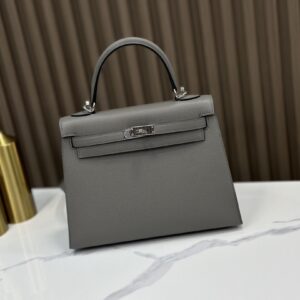 Replica HERMÈS Kelly 25 Handbag in Gris Meyer Epsom Leather – Luxury HERMÈS Handbag