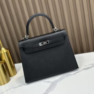 Replica HERMÈS Kelly 25 Handbag in Black Epsom Leather – Luxury HERMÈS Handbag