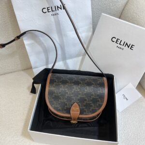 Replica Celine Medium Folco Bag in Triomphe Canvas and Calfskin – Luxury Celine Handbag