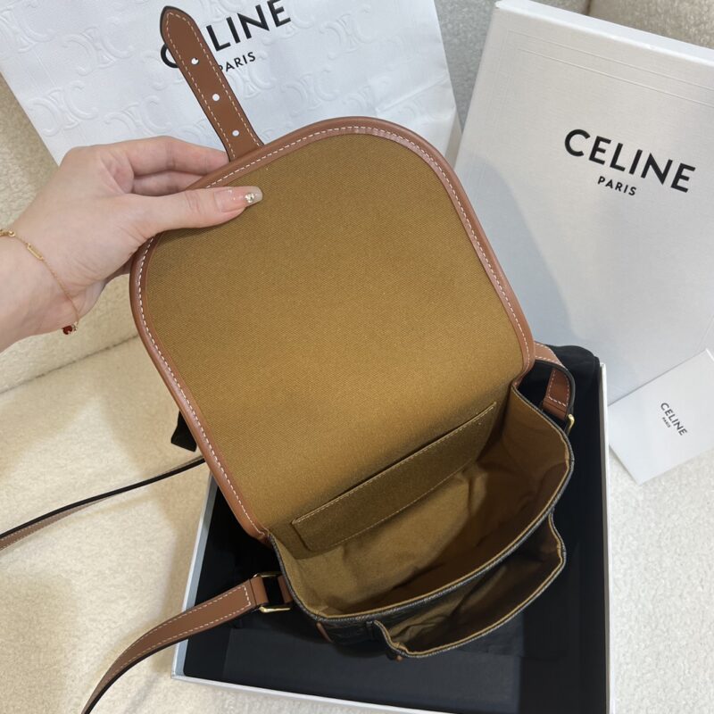 Celine Medium Folco bag in Triomphe Canvas and calfskin - Image 4