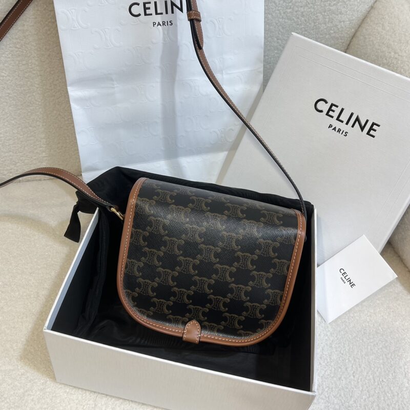 Celine Medium Folco bag in Triomphe Canvas and calfskin - Image 6