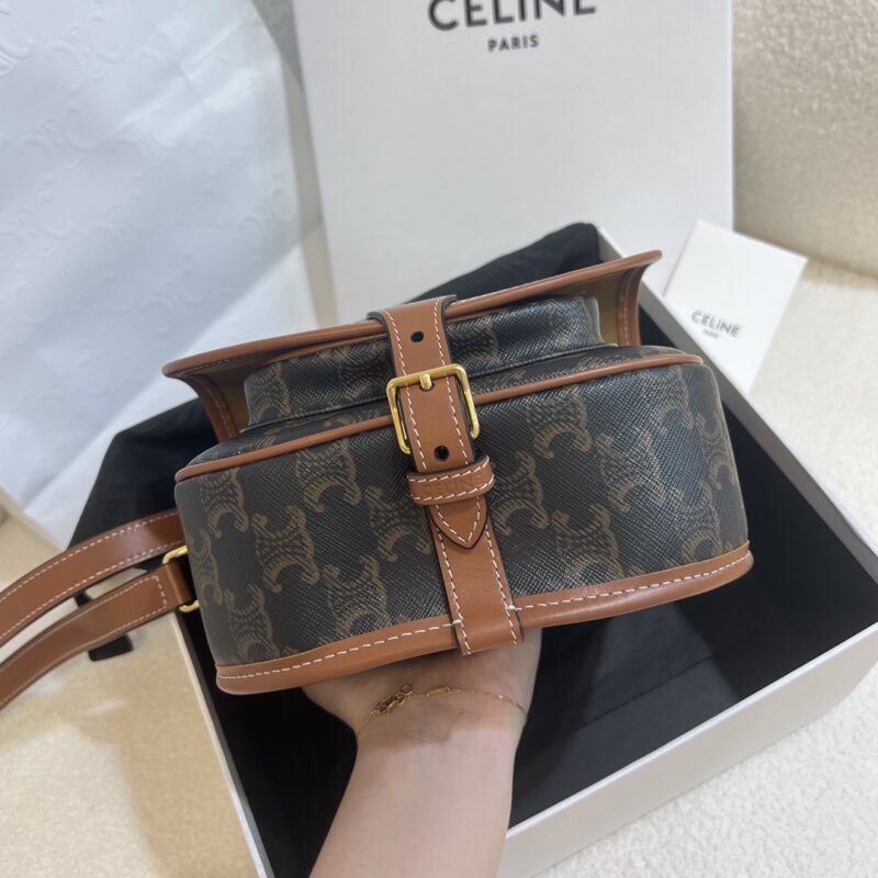 Celine Medium Folco bag in Triomphe Canvas and calfskin - Image 9