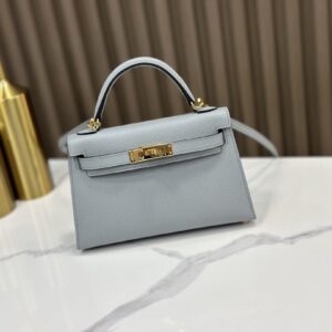 Replica HERMÈS Mini Kelly II Crossbody Bag in Bleu Lin Epsom Leather – Elegant Luxury Mini Handbag