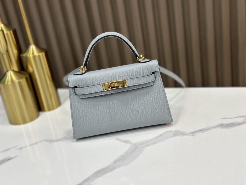 Replica HERMÈS Mini Kelly II Crossbody Bag in Bleu Lin Epsom Leather – Elegant Luxury Mini Handbag