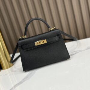 Replica HERMÈS Mini Kelly II Crossbody Bag in Black Epsom Leather – Timeless Luxury Handbag