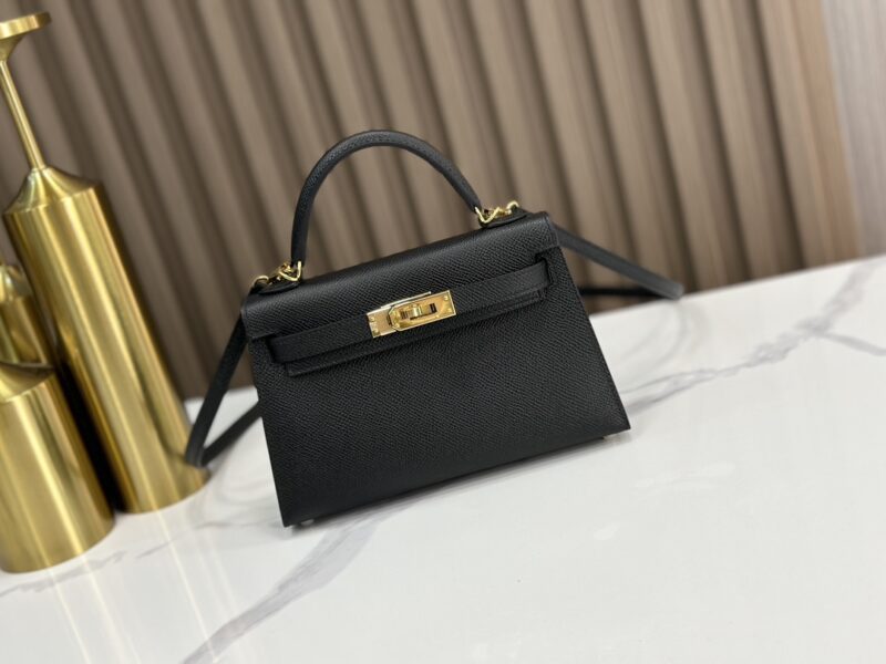 Replica HERMÈS Mini Kelly II Crossbody Bag in Black Epsom Leather – Timeless Luxury Handbag