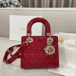 Replica Small Lady Dior Bag in Cherry Red Patent Cannage Calfskin – Luxury Dior Handbag