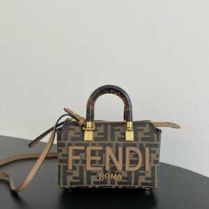 Replica Fendi By The Way Mini Small Brown FF Fabric Boston Bag – Luxury Replica Fendi Bags