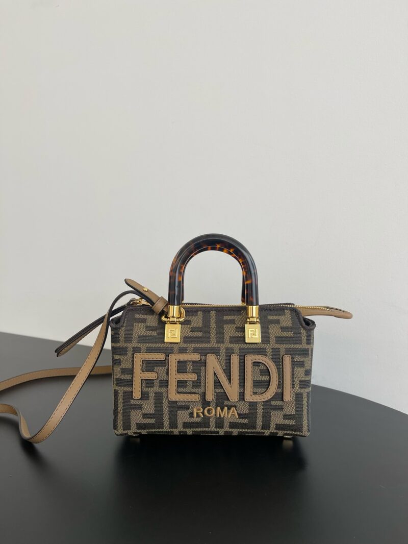 Replica Fendi By The Way Mini Small Brown FF Fabric Boston Bag – Luxury Replica Fendi Bags