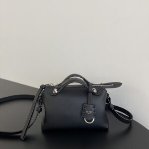 Replica Fendi By The Way Selleria Mini Black Selleria Bag with hand-sewn topstitches and zip-top closure.