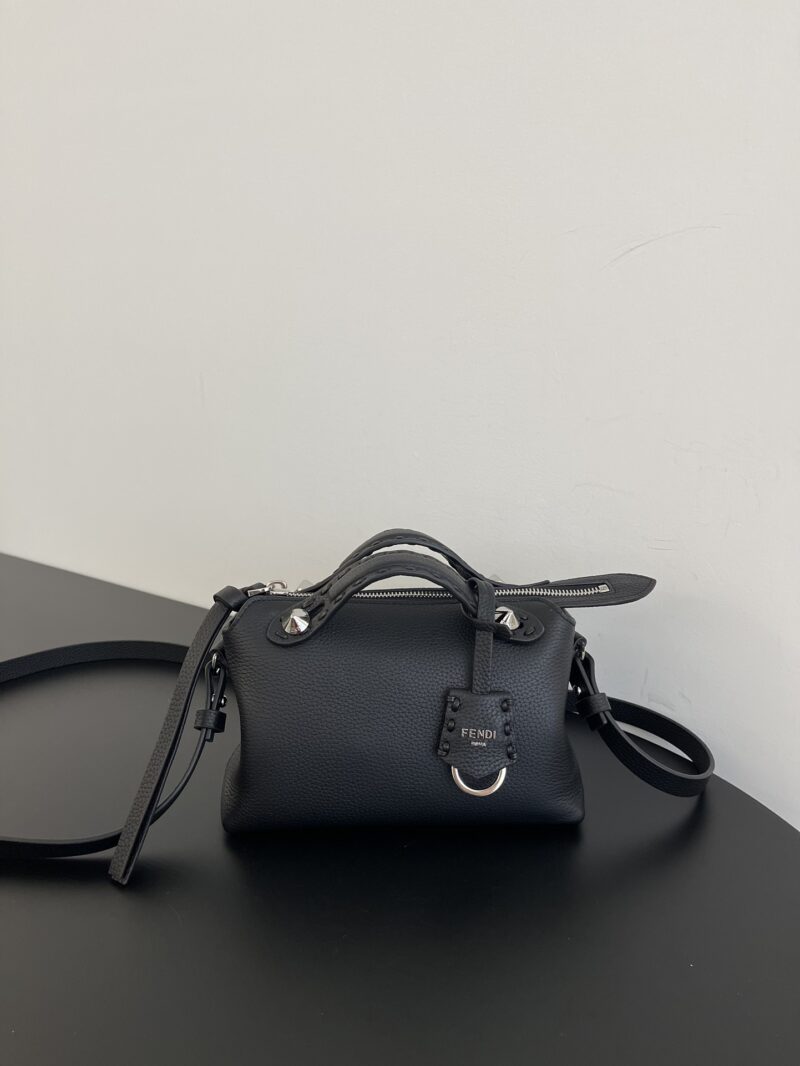 Replica Fendi By The Way Selleria Mini Black Selleria Bag with hand-sewn topstitches and zip-top closure.