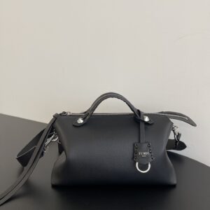 Replica Fendi By The Way Selleria Medium Black Selleria Bag with hand-sewn topstitches and zip-top closure.