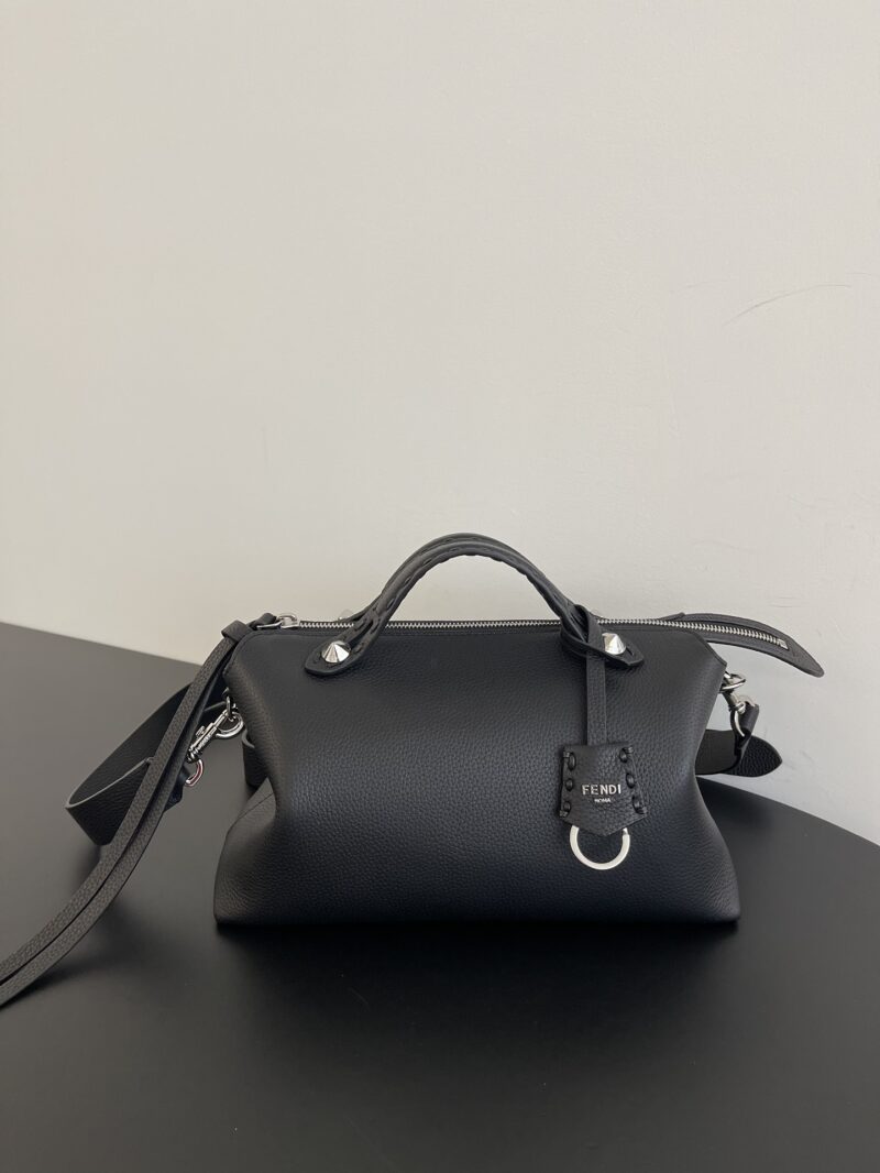 Replica Fendi By The Way Selleria Medium Black Selleria Bag with hand-sewn topstitches and zip-top closure.