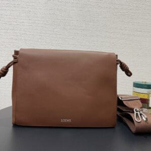 Replica Loewe Flamenco Satchel in Brownie with premium leather and signature knot detailing.