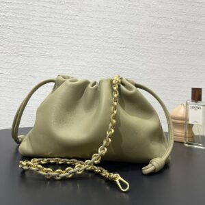 Replica Loewe Medium Flamenco Purse in Eucalyptus Green showcasing premium leather craftsmanship and signature knot detail.