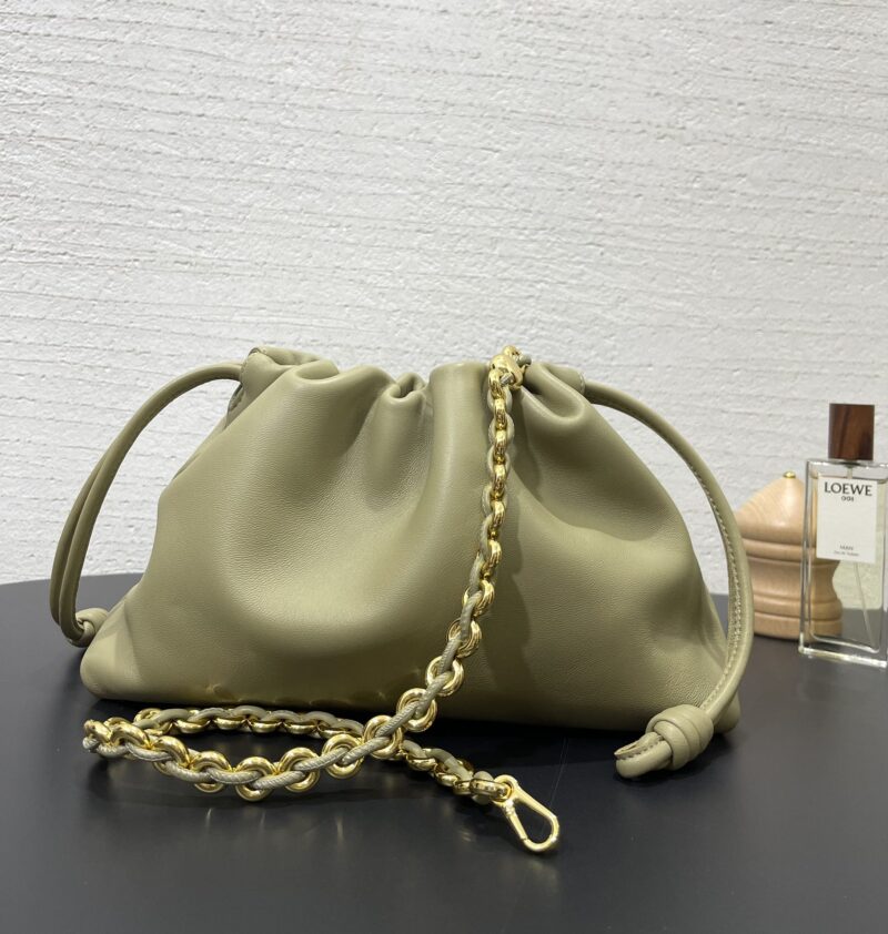 Replica Loewe Medium Flamenco Purse in Eucalyptus Green showcasing premium leather craftsmanship and signature knot detail.