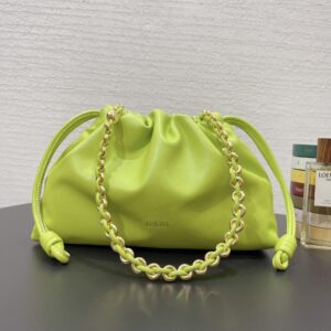 Replica Loewe Medium Flamenco Purse in Meadow Green with premium leather and signature knot detail.