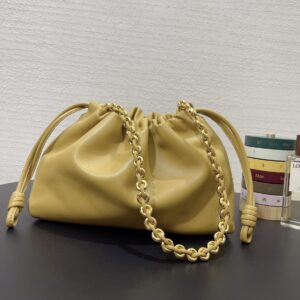 Replica Loewe Medium Flamenco Purse in Sahara with premium leather and signature knot detail.