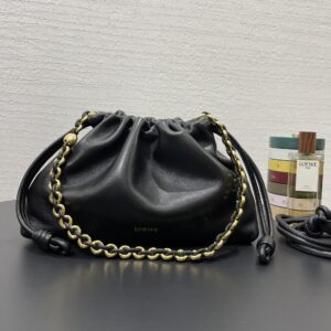 Replica Loewe Medium Flamenco Purse in Black with signature knot detail and premium leather craftsmanship.