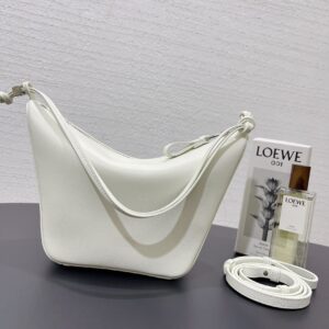 Replica Loewe Mini Hammock Hobo Bag in White with sleek leather design and versatile straps.