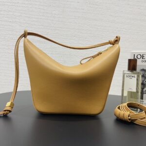 Replica Loewe Mini Hammock Hobo Bag in Sahara with premium leather and versatile, modern design.