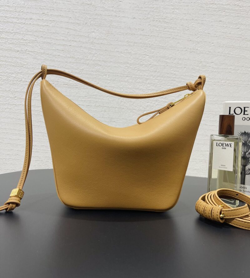 Replica Loewe Mini Hammock Hobo Bag in Sahara with premium leather and versatile, modern design.