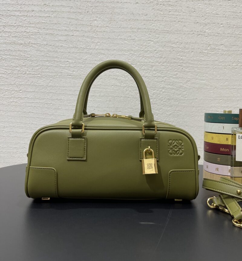 Replica Loewe Amazona 23 Cropped Bag in Olive with premium leather and sleek design details.