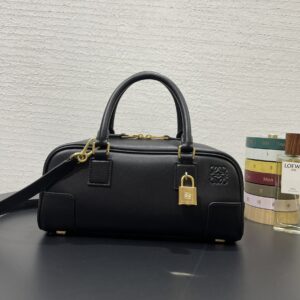 Replica Loewe Amazona 23 Cropped Bag in Black, showcasing its sleek design and premium leather craftsmanship.