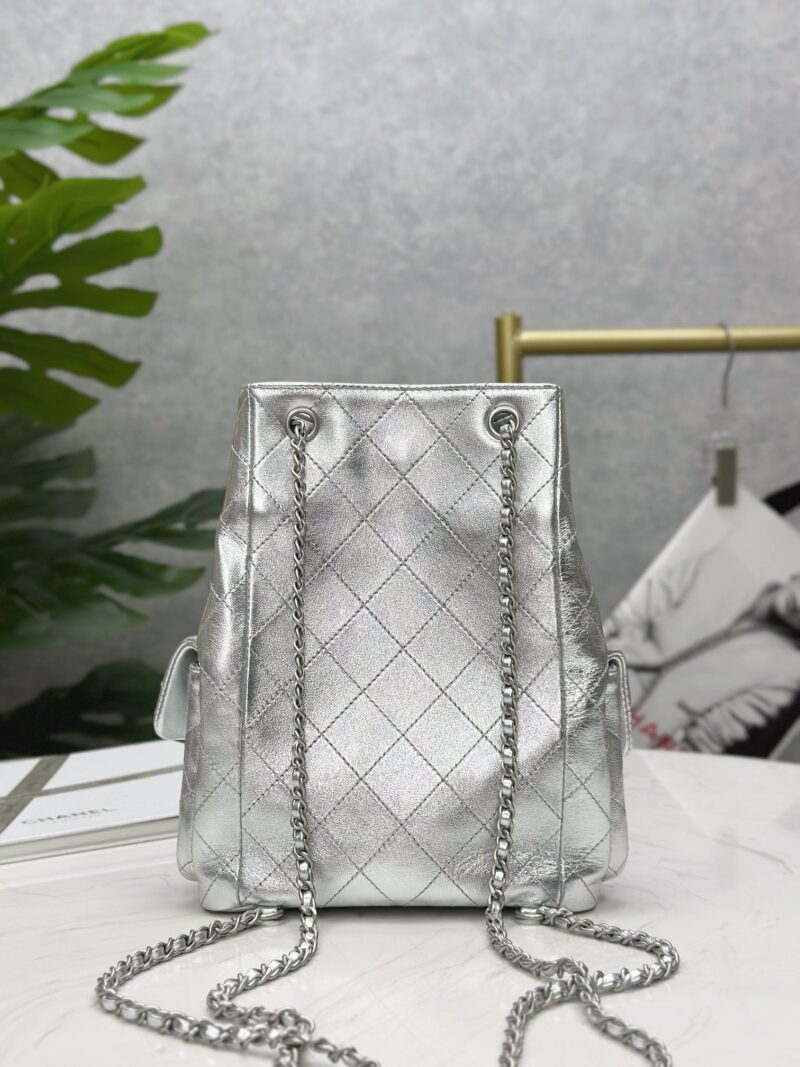 Chanel 25C Metallic Lambskin & Silver-Tone Metal  Silver Backpack - Image 2