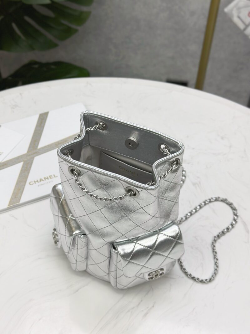 Chanel 25C Metallic Lambskin & Silver-Tone Metal  Silver Backpack - Image 3