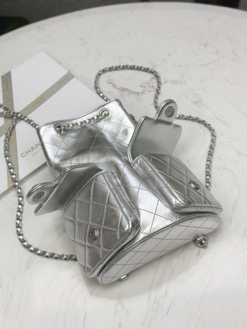 Chanel 25C Metallic Lambskin & Silver-Tone Metal  Silver Backpack - Image 6