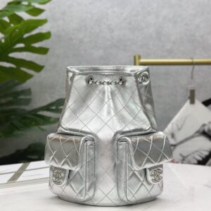 Replica Chanel 25C Metallic Lambskin & Silver-Tone Metal Silver Backpack – Modern and Chic Replica Chanel Bags for Women