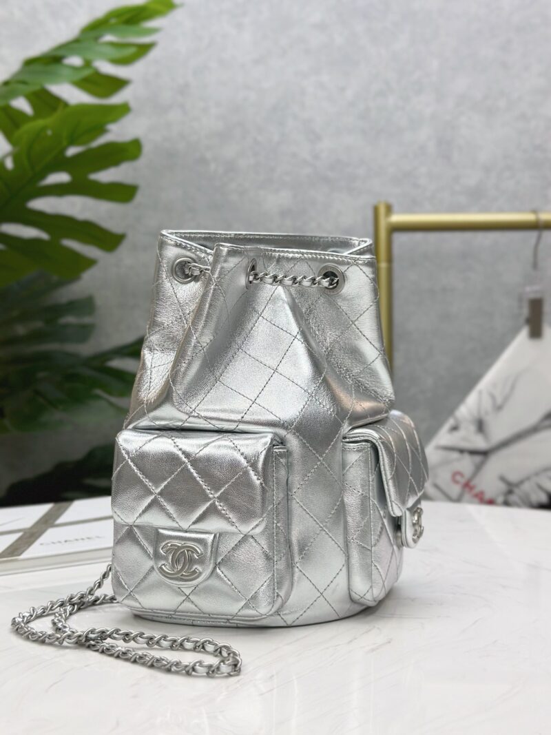 Chanel 25C Metallic Lambskin & Silver-Tone Metal  Silver Backpack - Image 8