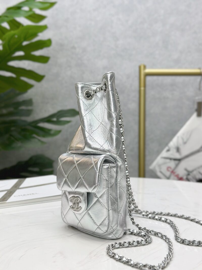 Chanel 25C Metallic Lambskin & Silver-Tone Metal  Silver Backpack - Image 9